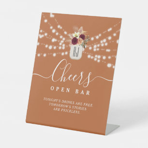 Terracotta Wedding Open Bar Pedestal Sign