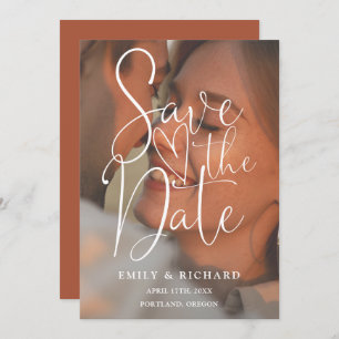 Terracotta Wedding Photo Elegant Script QR Code Save The Date