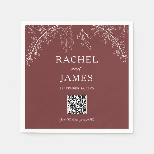 Terracotta Wedding Photo Sharing QR Code Minimal Napkin (Front)