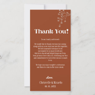 Terracotta wedding place setting thank you card 
