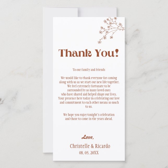 Terracotta wedding place setting thank you card  (Front)