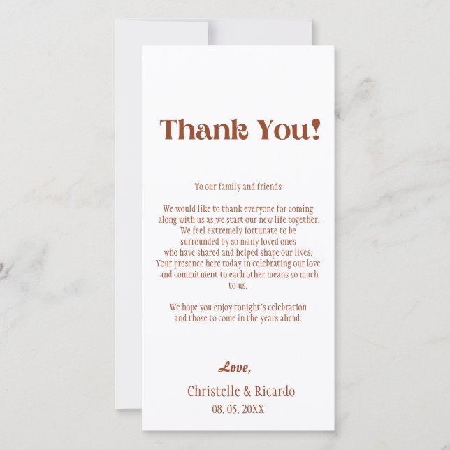 Terracotta wedding place setting thank you card  (Front)