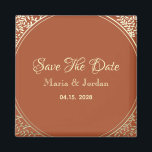 Terracotta Wedding Save The Date Invitation Magnet<br><div class="desc">Simple,  modern script,  elegant terracotta and gold Wedding Save The Date invitation magnet.</div>