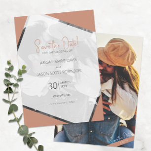 Terracotta Wedding Save the Date with Colour Photo Invitation