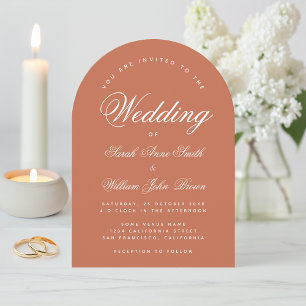 Terracotta Wedding Simple Elegant Calligraphy Arch Invitation
