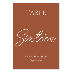 Terracotta Wedding Sixteen Table Number