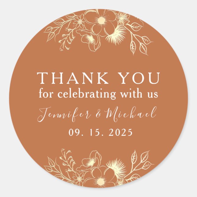 Terracotta Wedding Thank You Classic Round Sticker (Front)