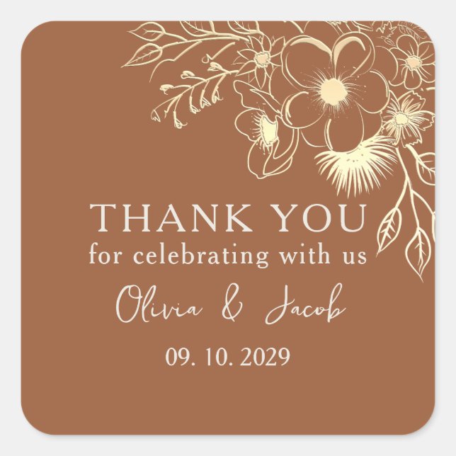 Terracotta Wedding Thank You Square Sticker (Front)