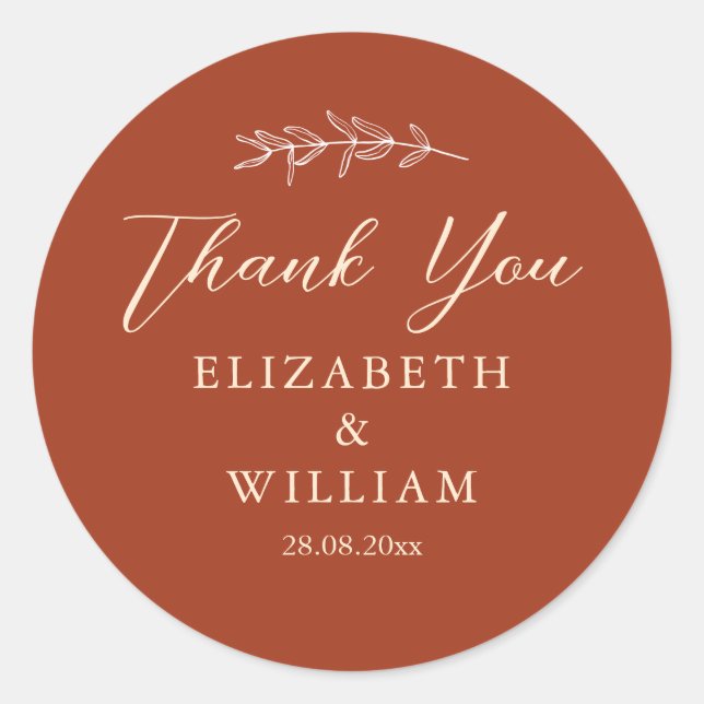Terracotta Weddings Thank You Classic Round Sticker (Front)