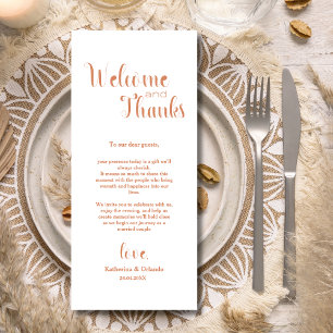 Terracotta Welcome & Thanks Place Setting Cards