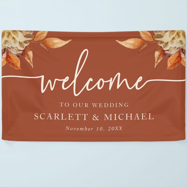 Terracotta Welcome Wedding Banner (Autumn Terracotta Floral Welcome Wedding Banner by Painted Paperie
)