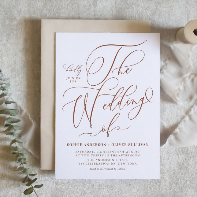 Terracotta Whimsical Calligraphy Wedding Invitation (Terracotta Whimsical Calligraphy Wedding Invitation)