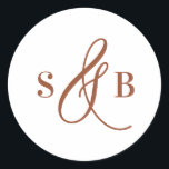 Terracotta Whimsical Calligraphy Wedding Monogram Classic Round Sticker<br><div class="desc">Add a charming finishing touch to your wedding stationery or favours with this wedding sticker featuring a whimsical calligraphy ampersand. Designed with a romantic yet modern flair, this sticker is perfect for sealing envelopes, decorating favour boxes, or adding a personalised detail to welcome bags and more. The hand-drawn ampersand adds...</div>