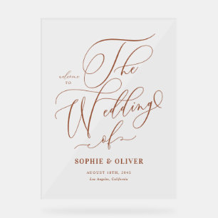 Terracotta Whimsical Calligraphy Wedding Welcome Acrylic Sign