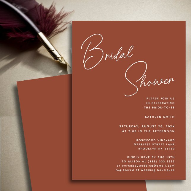 Terracotta Whimsical Script Chic Bridal Shower Invitation (Creator Uploaded)