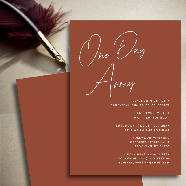 Terracotta Whimsical Script Chic One Day Away Invitation (Creator Uploaded)