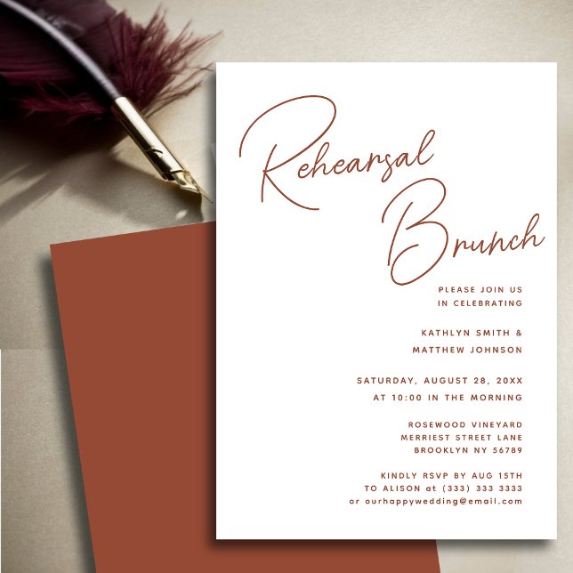 Terracotta Whimsical Script Chic Rehearsal Brunch Invitation (Creator Uploaded)