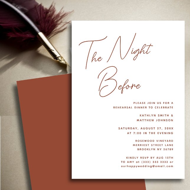 Terracotta Whimsical Script Chic The Night Before Invitation (Creator Uploaded)
