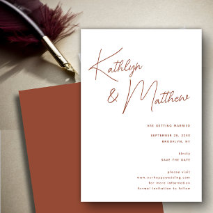 Terracotta Whimsical Script Minimalist Modern  Save The Date