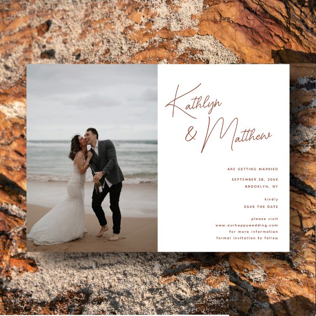 Terracotta Whimsical Script Modern Save The Date Magnetic Invitation (Creator Uploaded)