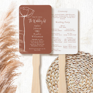 Terracotta White Bold Rustic Modern Floral Program Hand Fan