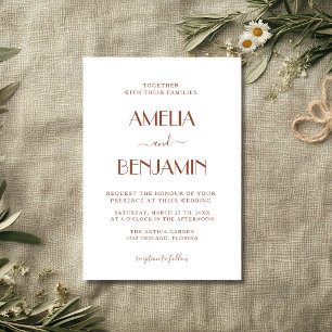 Terracotta & White Budget Guiet Clean Wedding Invitation