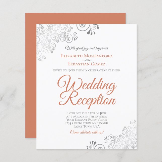Terracotta & White BUDGET Wedding Reception Invite (Front/Back)