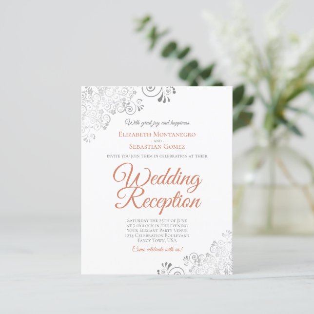 Terracotta & White BUDGET Wedding Reception Invite (Standing Front)