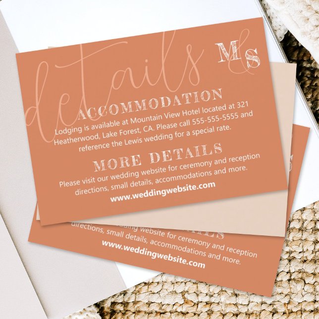 Terracotta White Calligraphy Wedding RSVP Card (natural sienna beige terracotta rust wedding details enclosure card elegant script calligraphy)