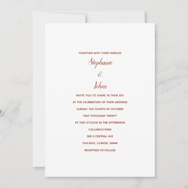 Terracotta White Classic Minimal 2024 Wedding Invitation (Front)