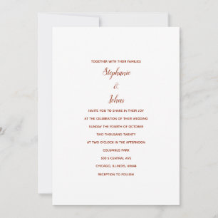 Terracotta White Classic Minimal 2024 Wedding Invitation