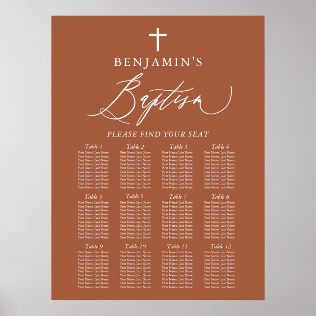 Terracotta White Cross Boy Baptism Seating Chart  (Front)