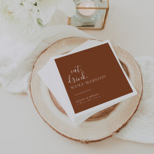 Terracotta White Eat Drink We're Married Wedding  Napkin