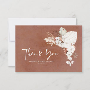 Terracotta White Floral Boho Small Thank You Card