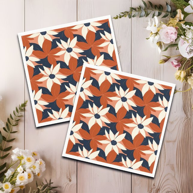 Terracotta White Floral Elegant Napkin (Creator Uploaded)