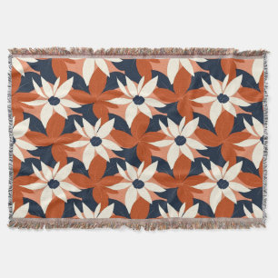 Terracotta White Floral Elegant Throw Blanket