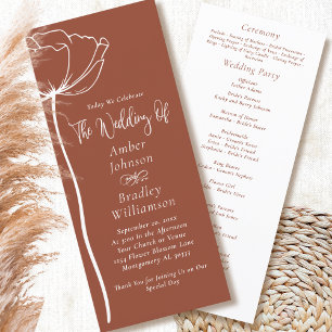 Terracotta White Floral Modern Autumn Wedding  Programme