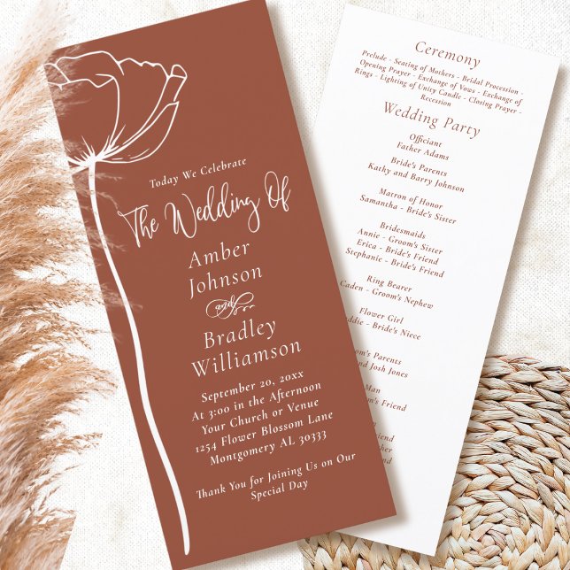 Terracotta White Floral Modern Autumn Wedding  Programme (Creator Uploaded)