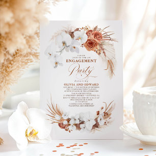 Terracotta White Flower Boho Chic Engagement Party Invitation