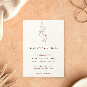 Terracotta White Indie Rustic Botanical flower Invitation