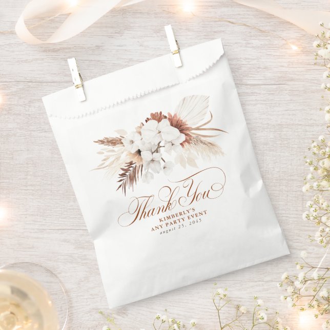 Terracotta White Ivory Flowers Boho Thank You Favour Bags (Clipped)