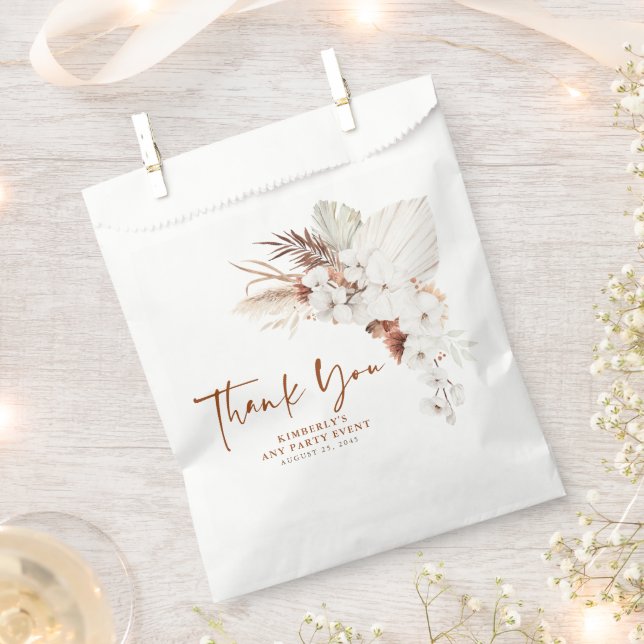 Terracotta White Ivory Flowers Boho Thank You Favour Bags (Clipped)