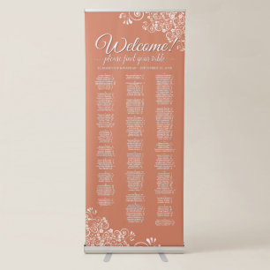 Terracotta & White Lace Alphabetical Seating Chart Retractable Banner