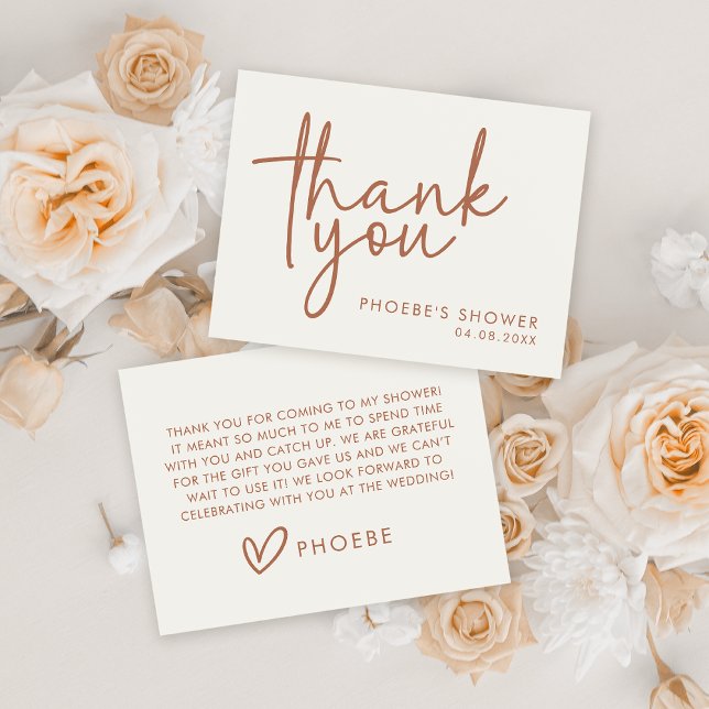 Terracotta & White Minimalist Bridal Shower Flat Thank You Card (Creator Uploaded)