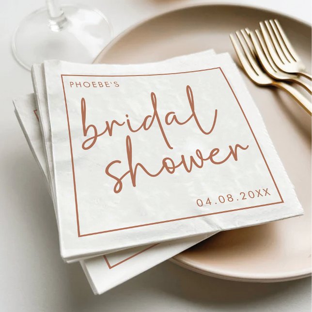 Terracotta & White Minimalist Script Bridal Shower Napkin (Creator Uploaded)