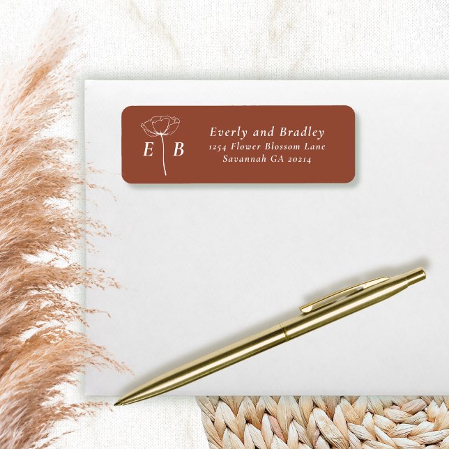Terracotta White Monogram Floral Accent Address (Creator Uploaded)