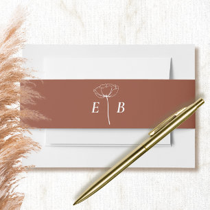 Terracotta White Monogram Floral Accent Initial Invitation Belly Band