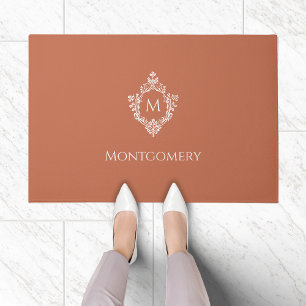 Terracotta White Monogram in Crest Vintage Elegant Doormat