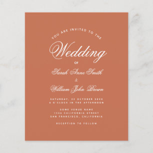 Terracotta White Script Budget Wedding Invitation