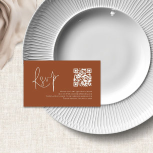 Terracotta White Script QR Code Wedding RSVP Enclosure Card